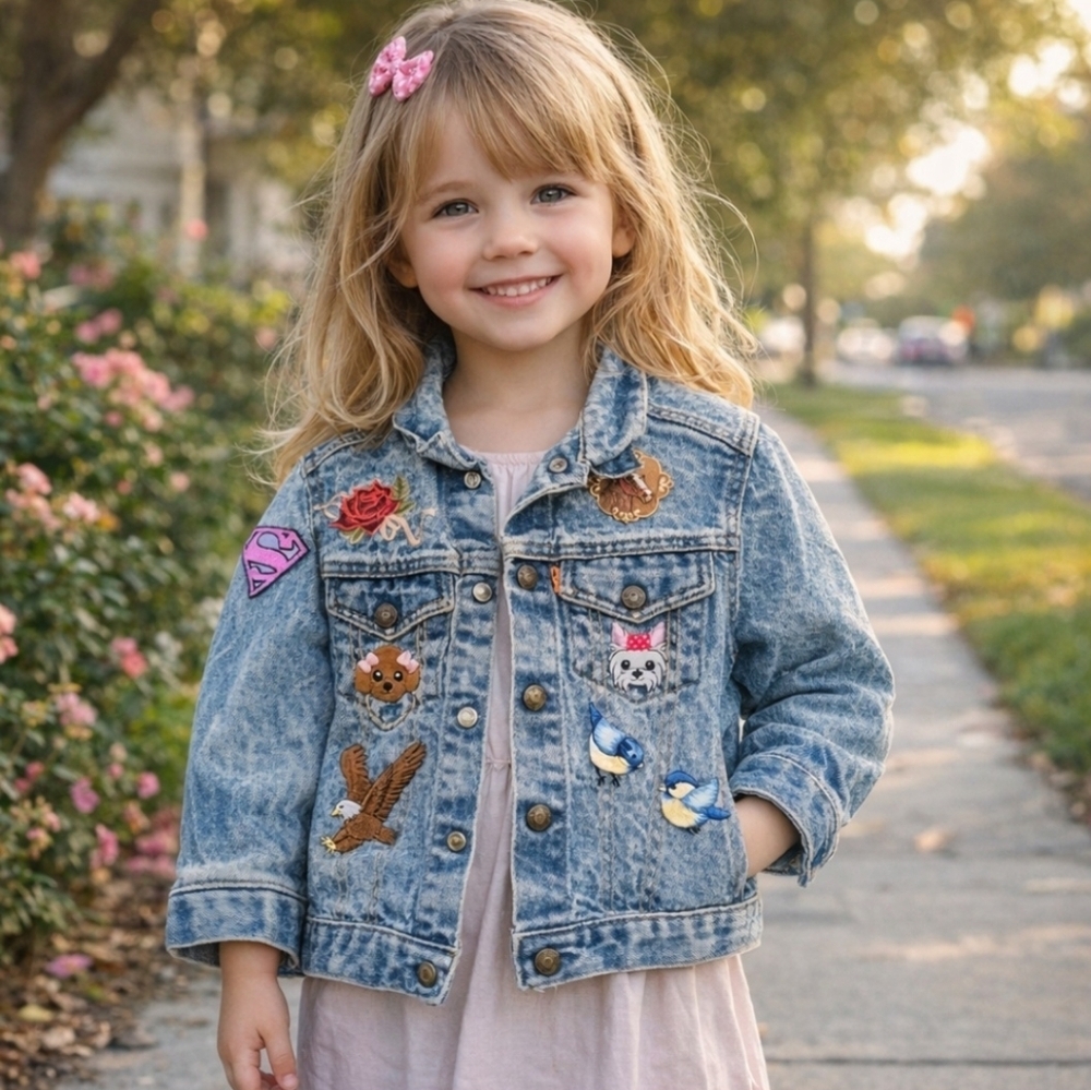 Levis Kids Denim Jacket with Fun Animal Patches - Blue Size 6